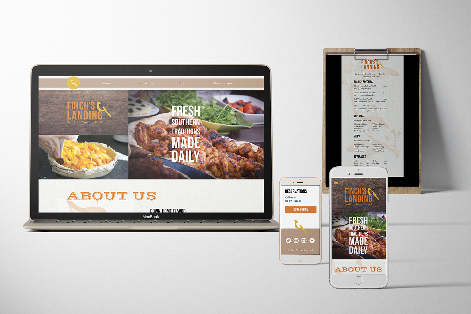 Finch's Landing website desktop and phones