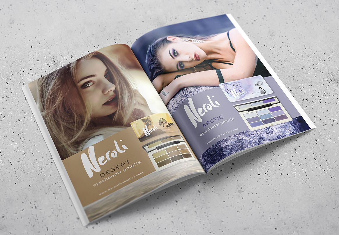 Neroli arctic and desert palette ads in a magazine