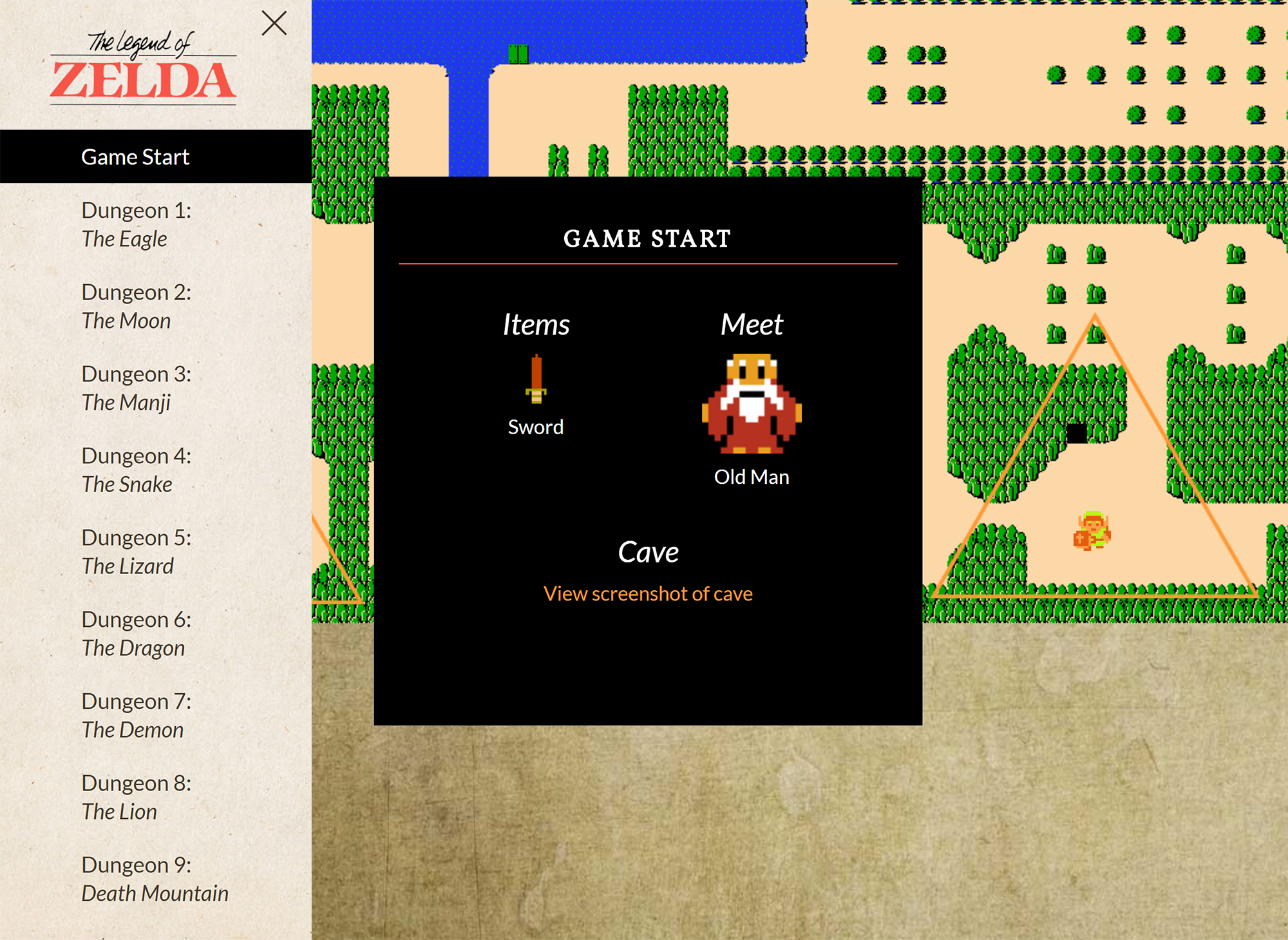 image of zelda interactive map start of game